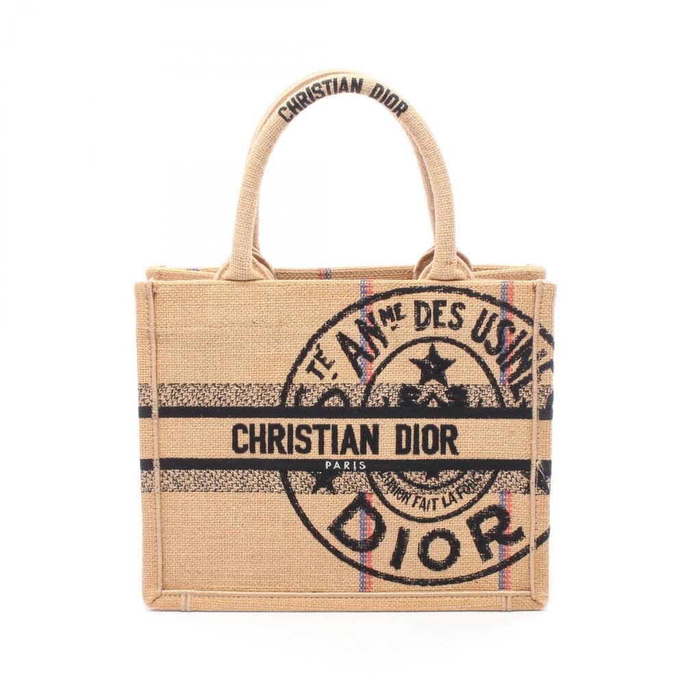 Christian Dior BOOK TOTE Union Bag Jute Beige Black Multicolor
